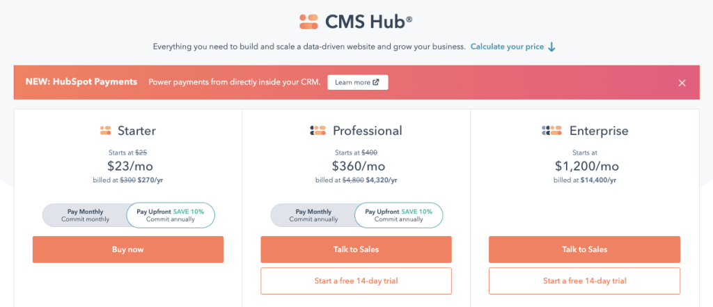 CMS Hub pricing