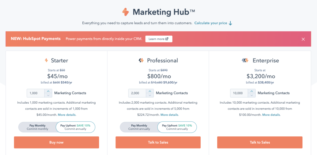 Marketing Hub pricing